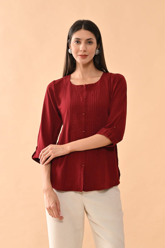 Maroon Solid Straight Top