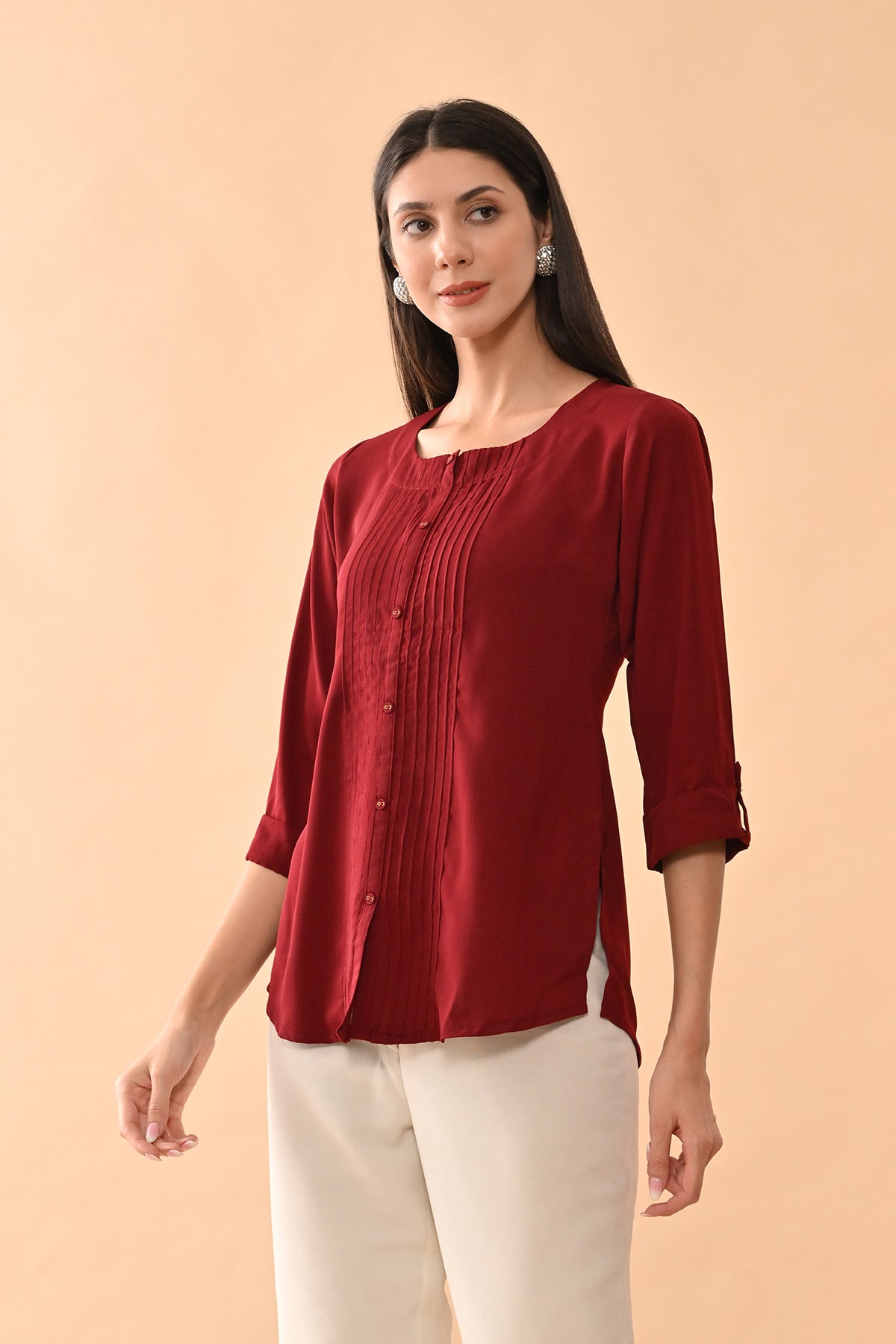 Maroon Solid Straight Top