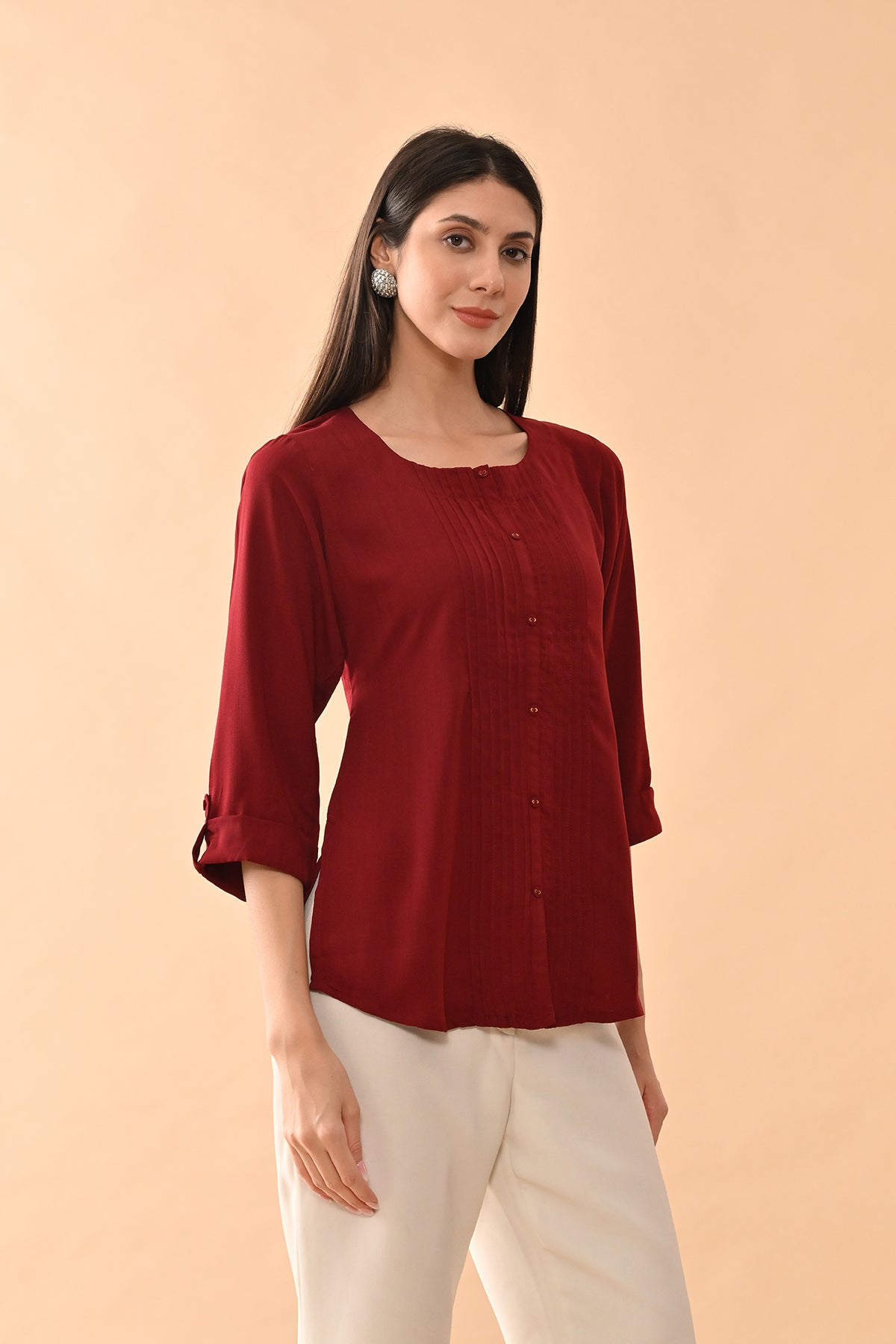 Maroon Solid Straight Top