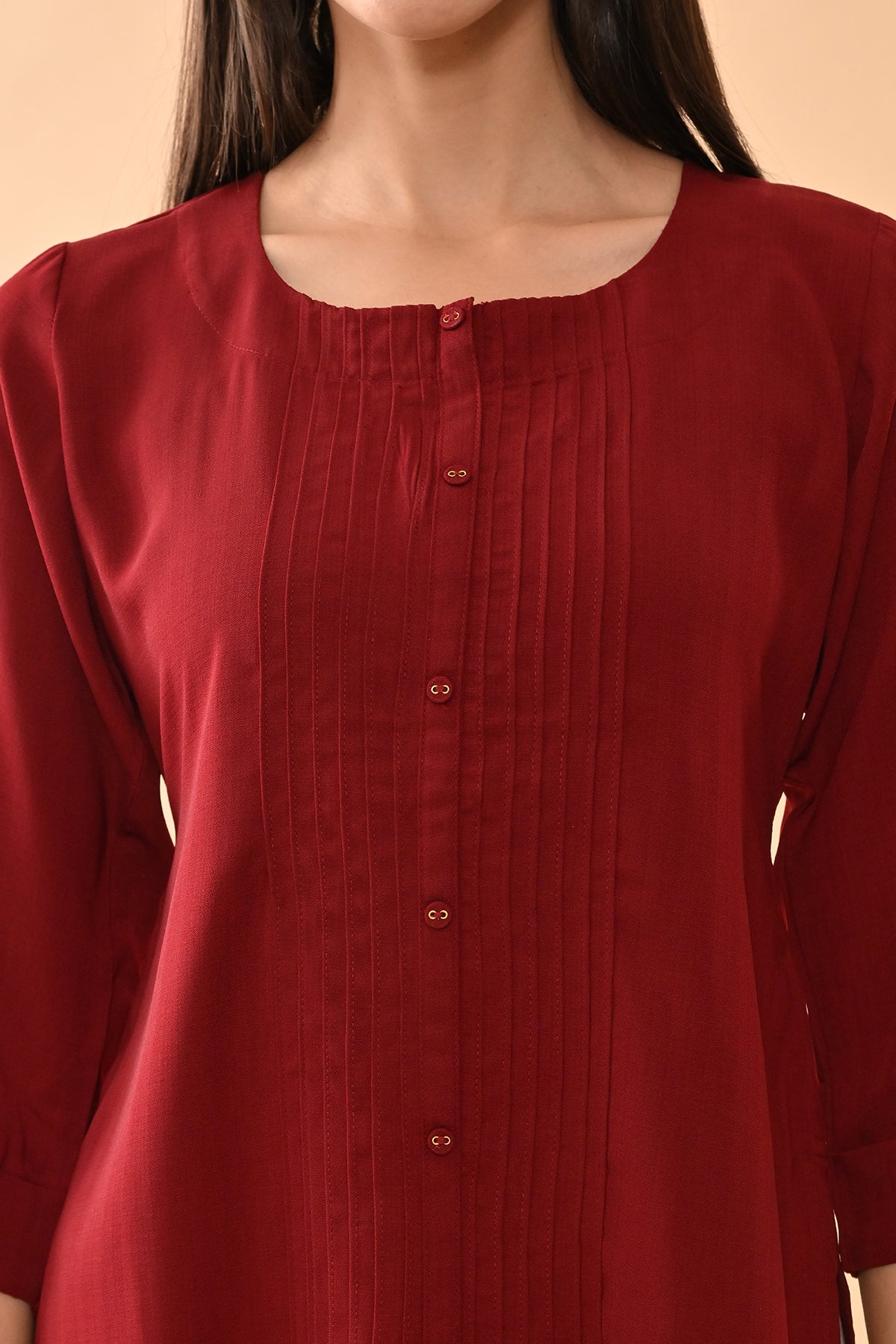 Maroon Solid Straight Top