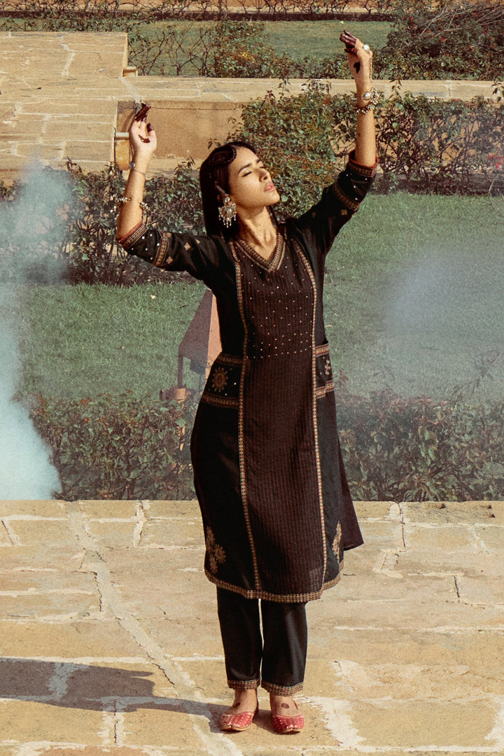 Black Embroidered Kurta Set