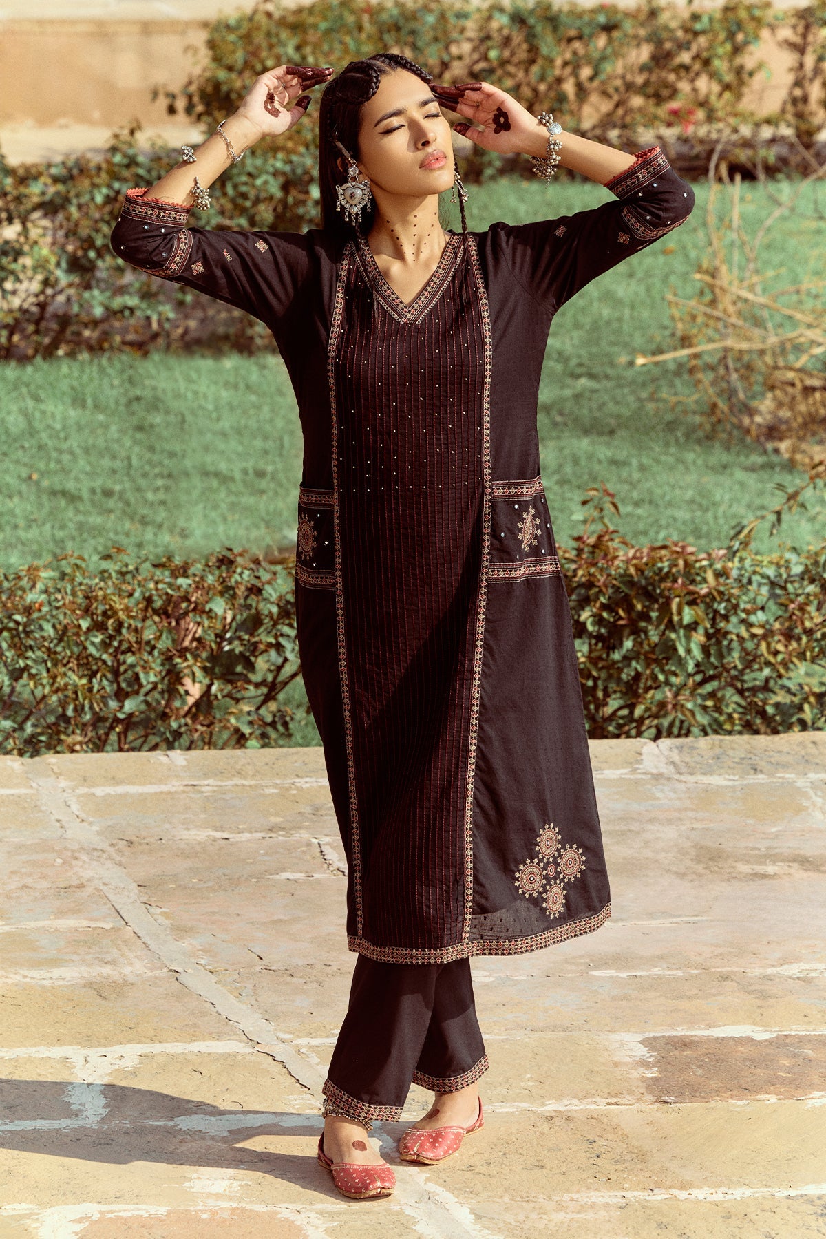 Black Embroidered Kurta Set