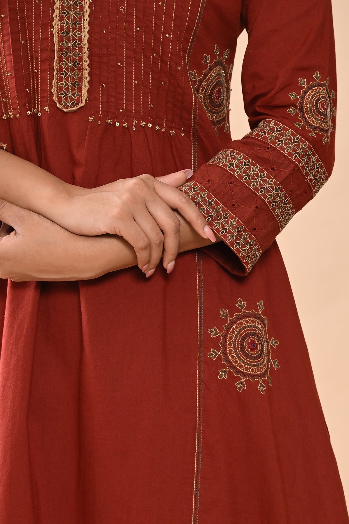 Rust Embroidered Kurta Set