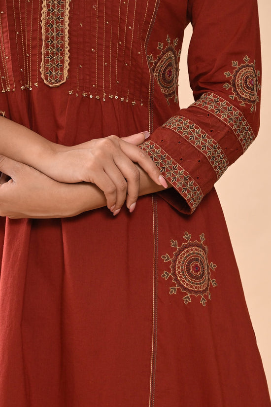 Rust Embroidered Kurta Set