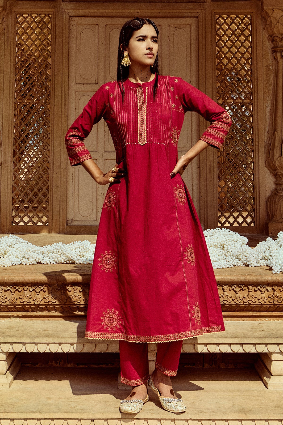 Magenta Embroidered Kurta 2 Pcs Set