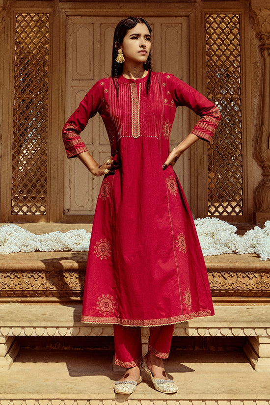 Magenta Embroidered Kurta Set
