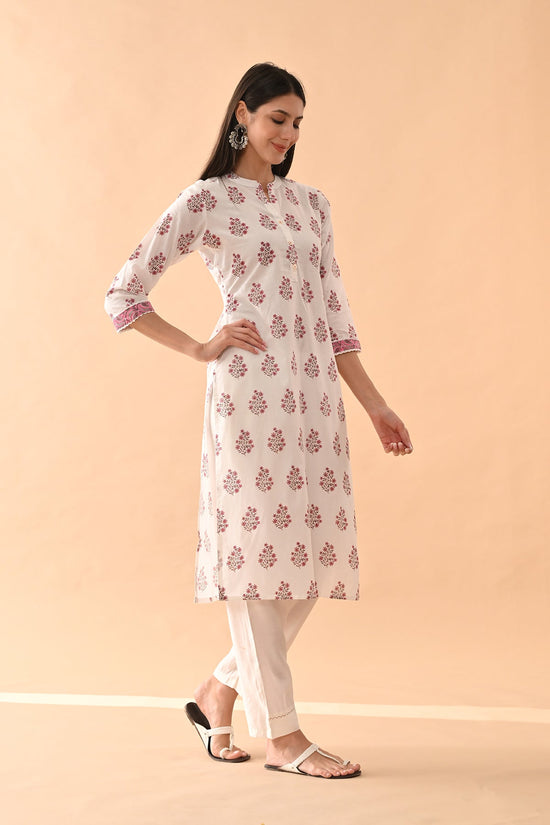 White Floral Printed Kurta