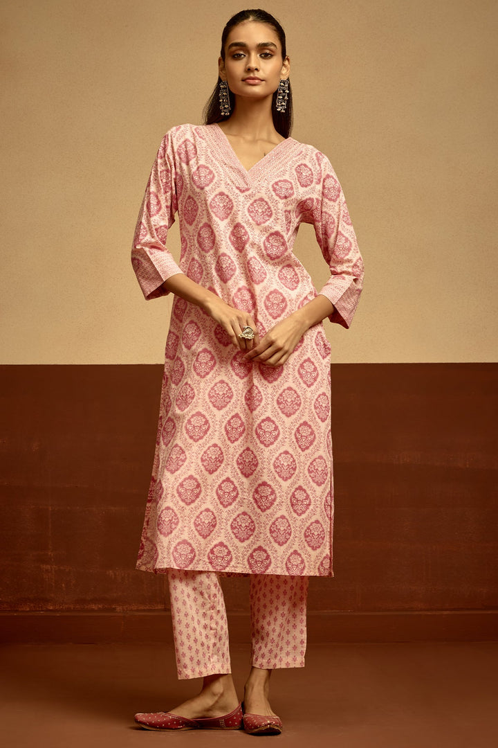 Peach Printed Kurta Set