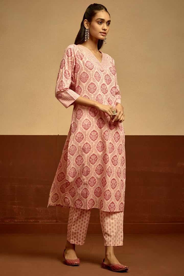 Peach Printed Kurta Set