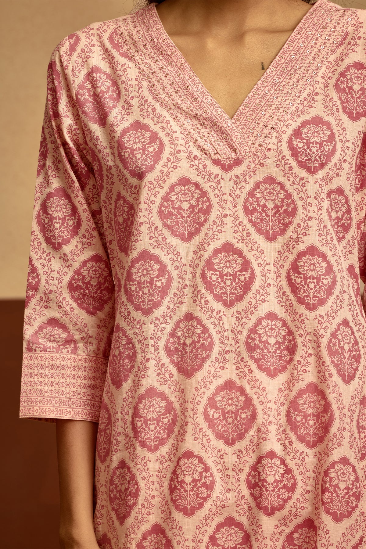 Peach Printed Kurta 2 Pcs Set