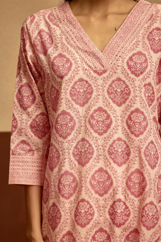 Peach Printed Kurta Set