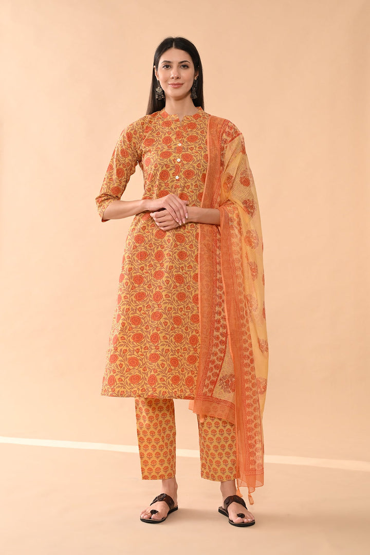 Mustard Printed Kurta Set