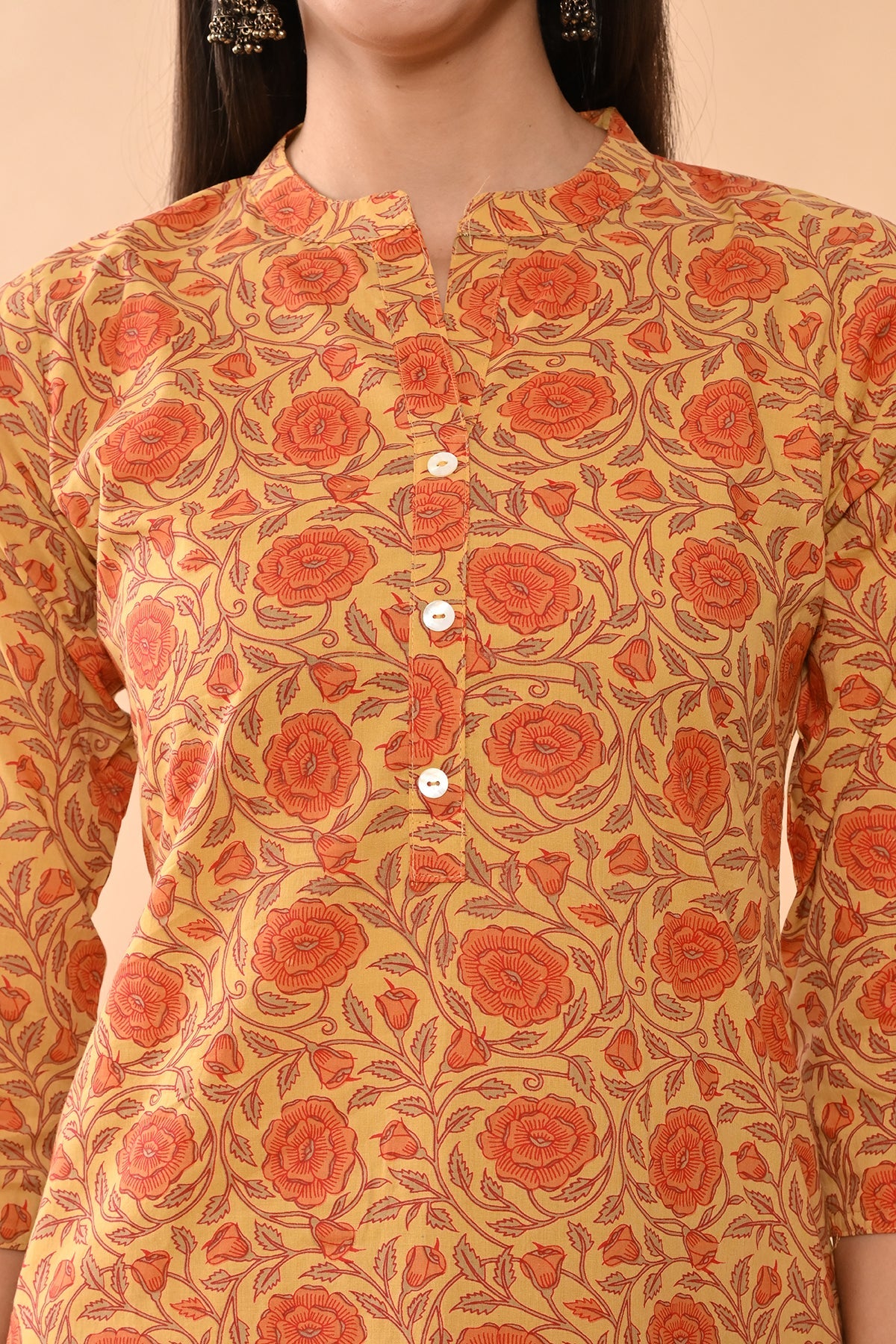Mustard Printed Kurta 3 Pcs Set