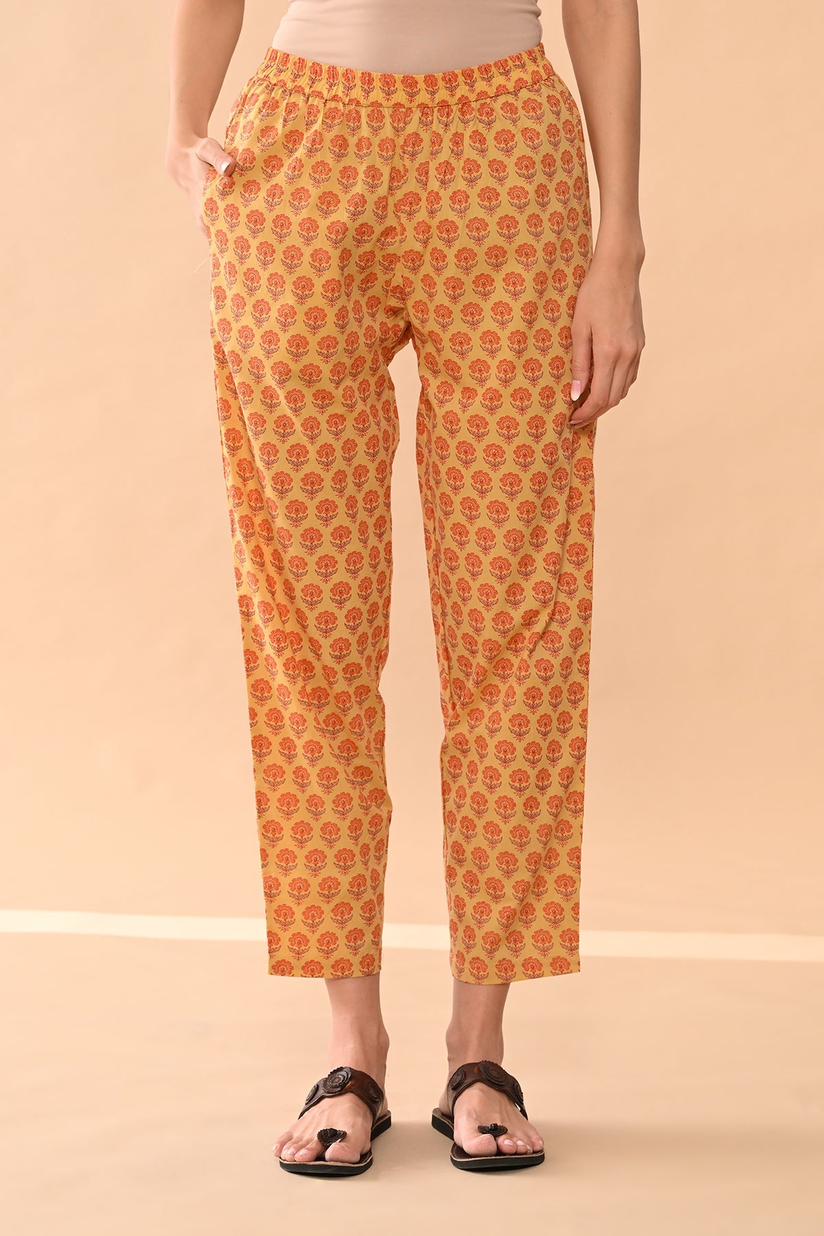 Mustard Printed Kurta 3 Pcs Set