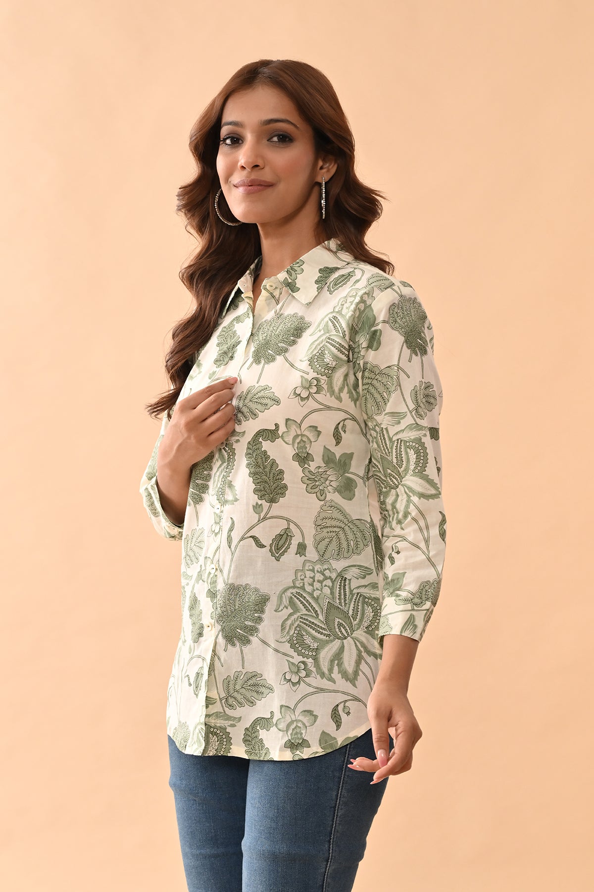 Cream Printed Straight Top