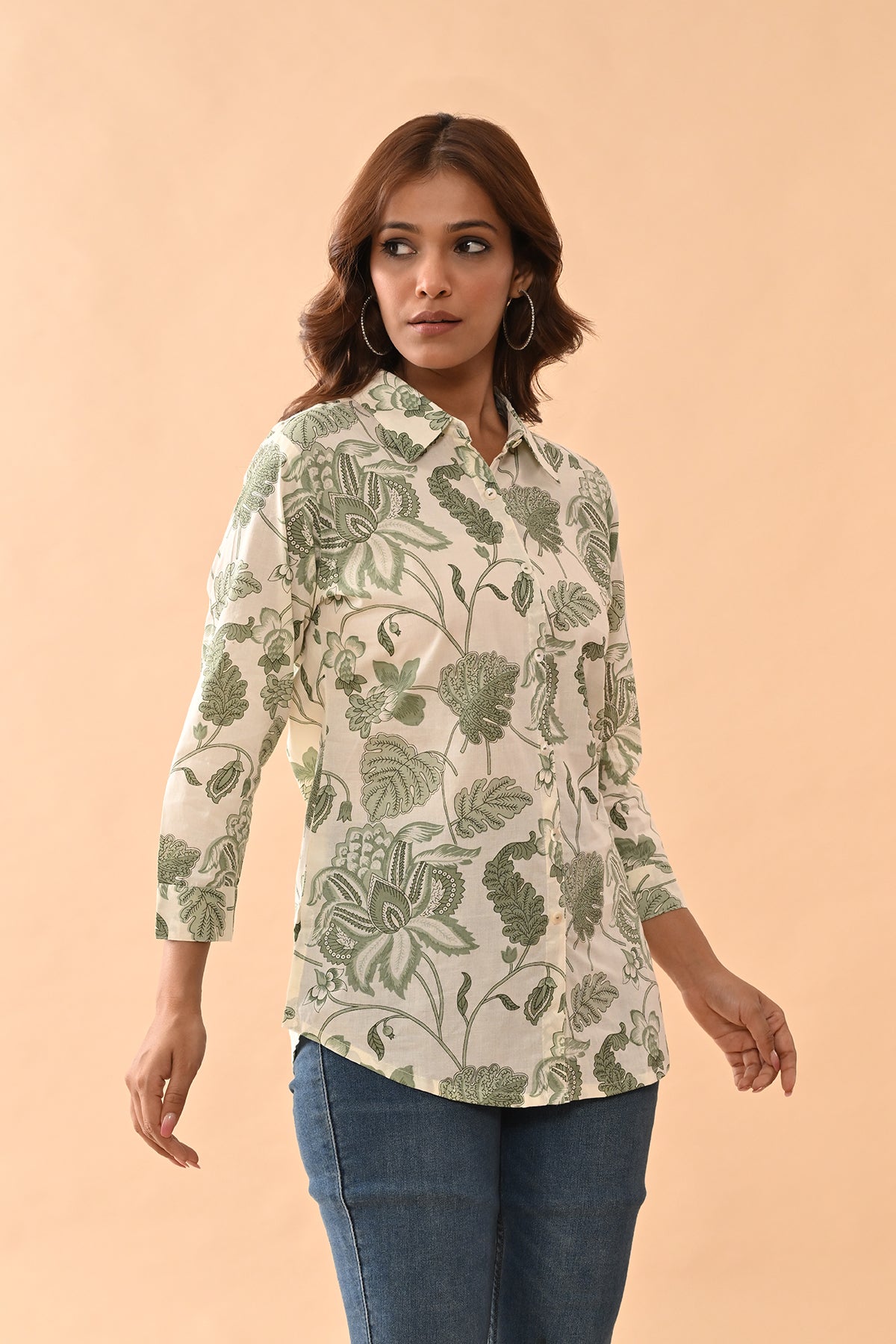 Cream Printed Straight Top