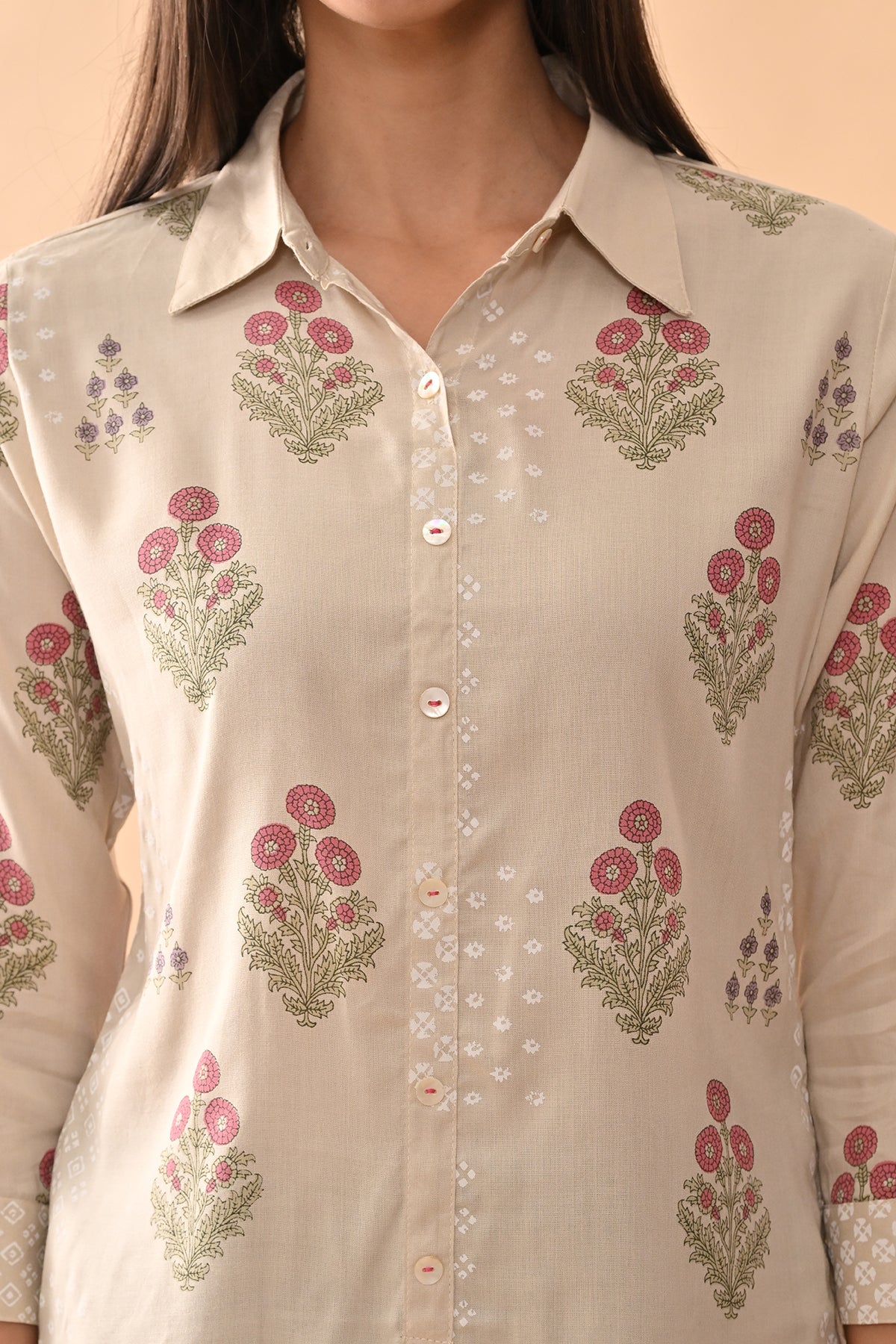 Cream Printed Straight Top