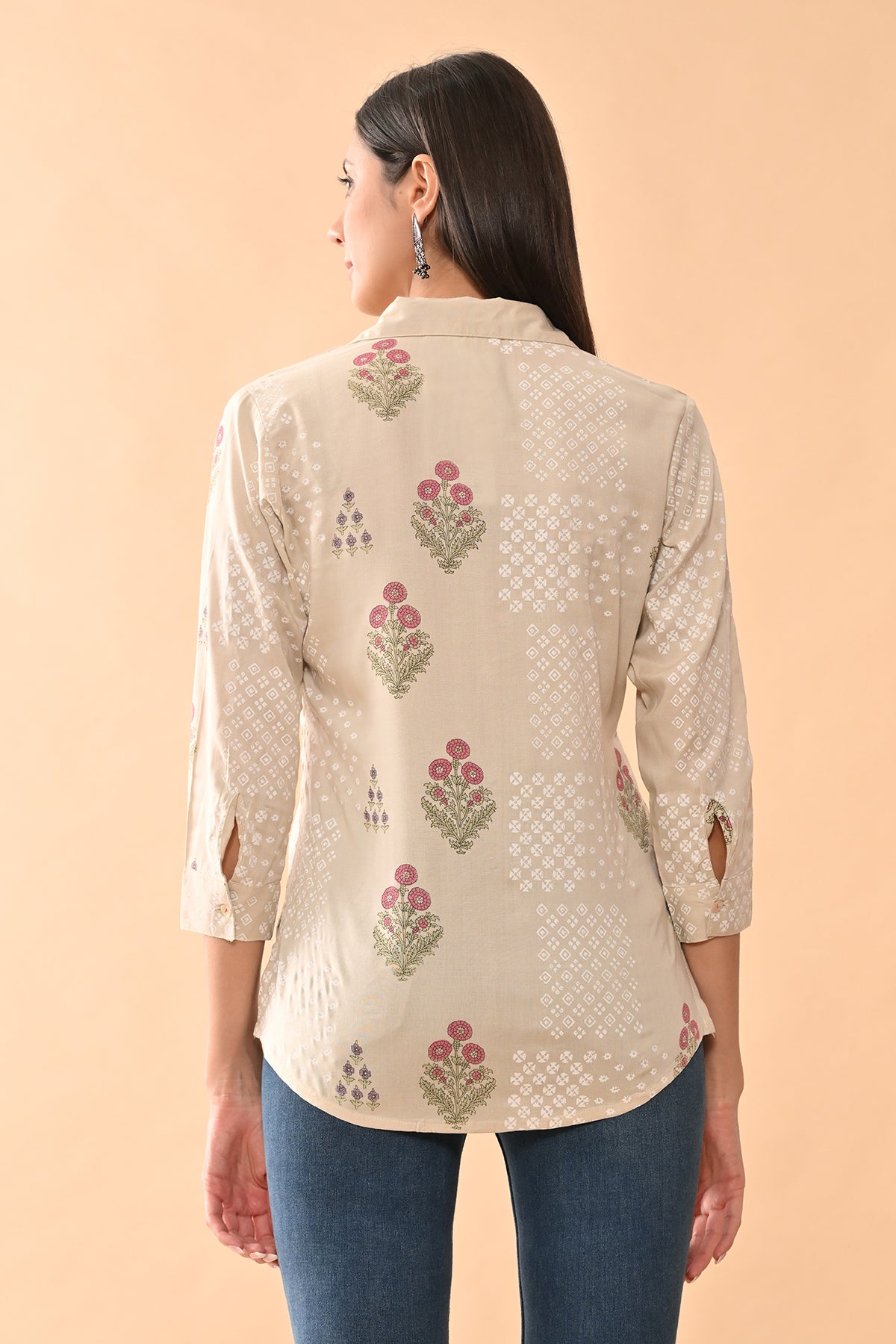 Cream Printed Straight Top