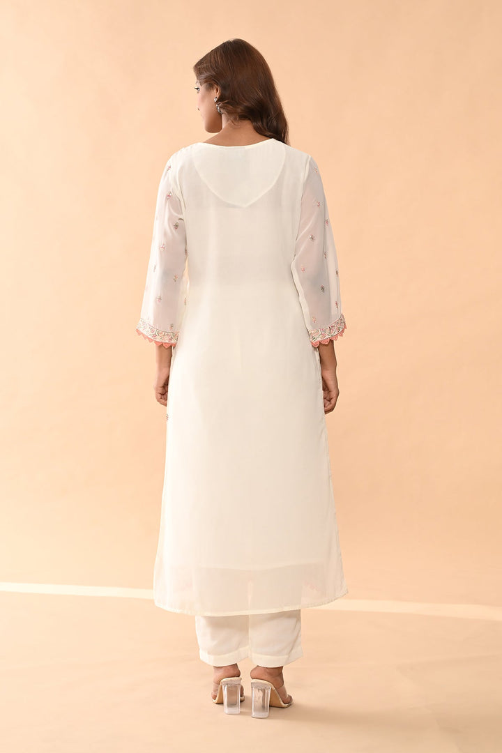 Cream Embroidered Kurta 3 Pcs Set