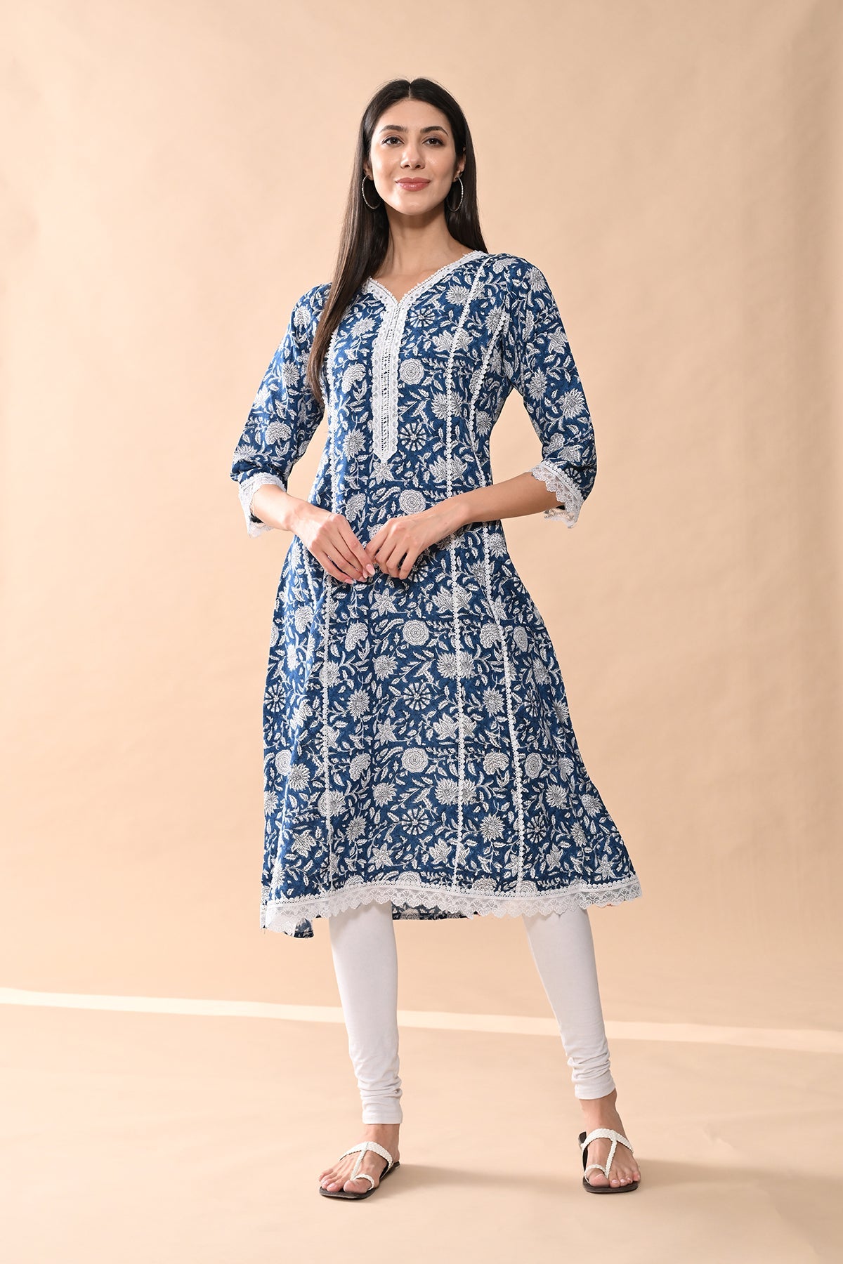 Blue Printed A-line Kurta