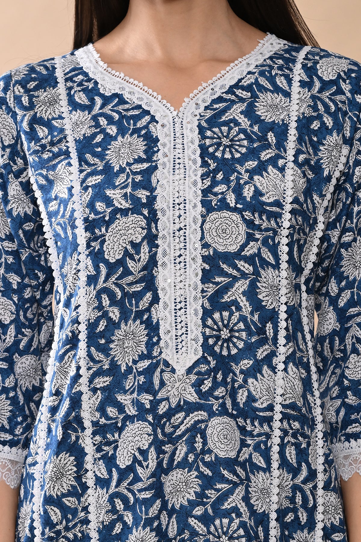 Blue Printed A-line Kurta