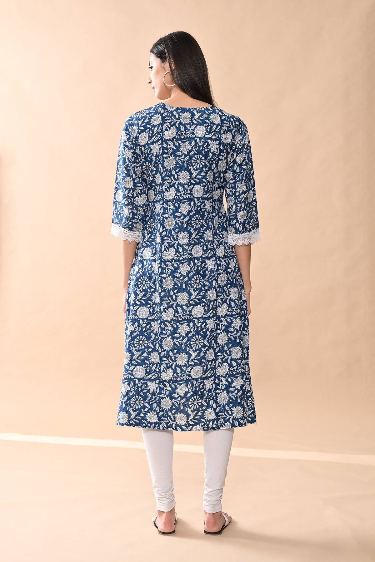 Blue Printed A-line Kurta