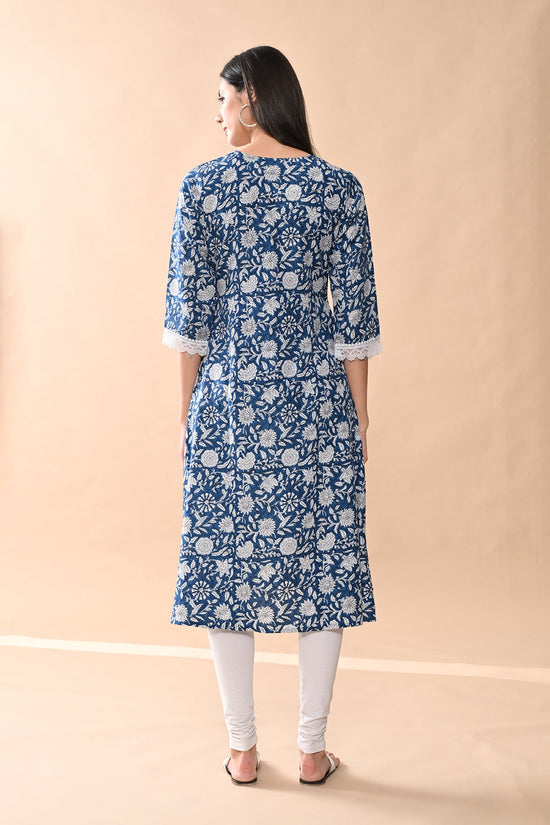 Blue Printed A-line Kurta