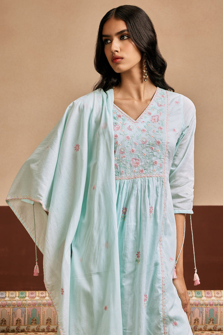 Green Embroidered Kurta Set