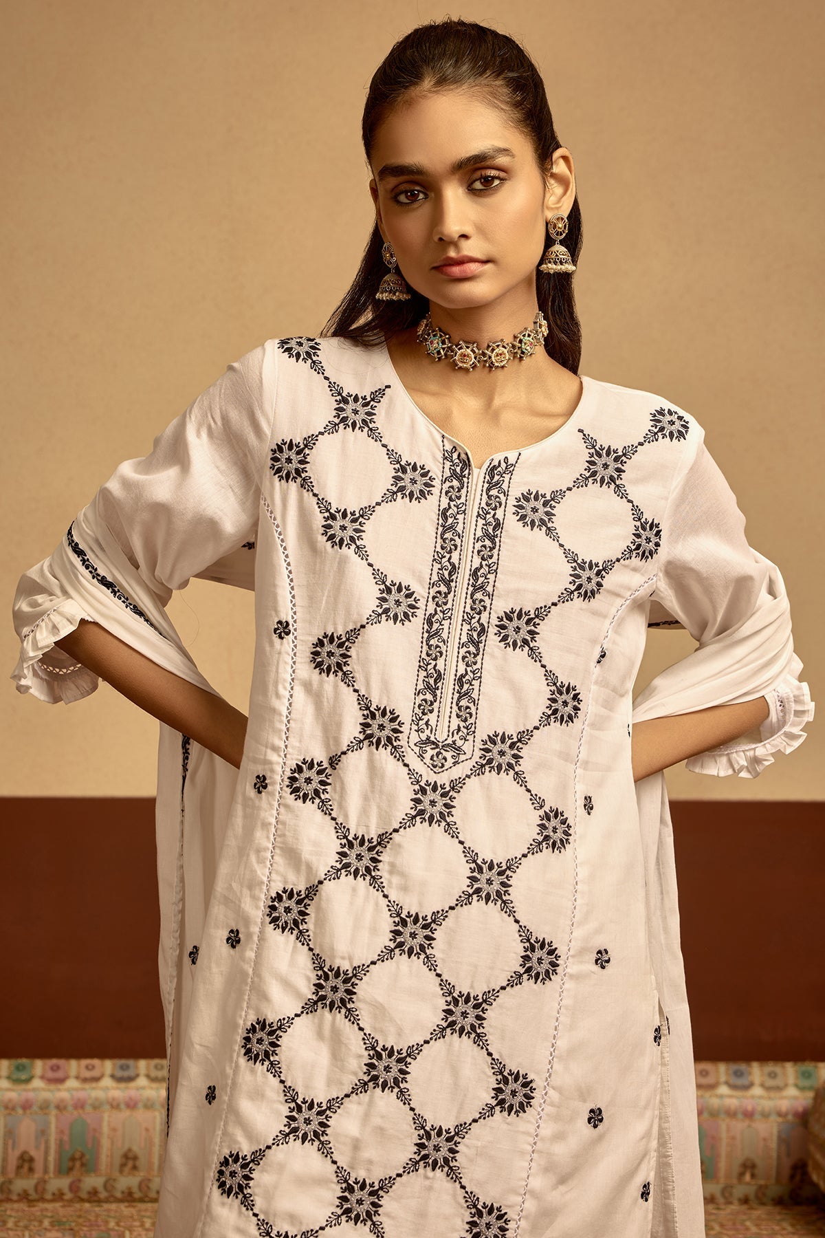 White Embroidered Kurta 3 Pcs Set