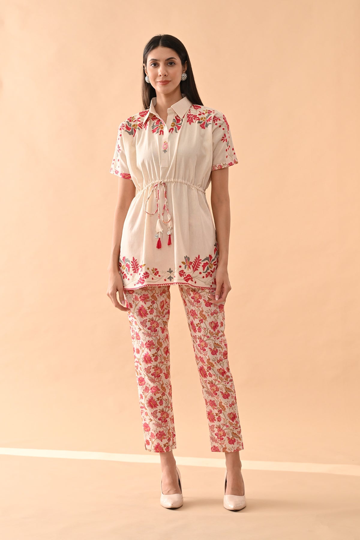 Cream Embroidered Kurta Set