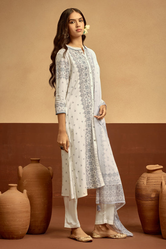White Printed Kurta Set