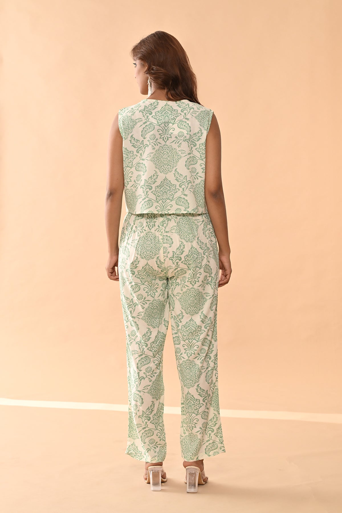Block Paisley Printed Cream green Co-Ord Set