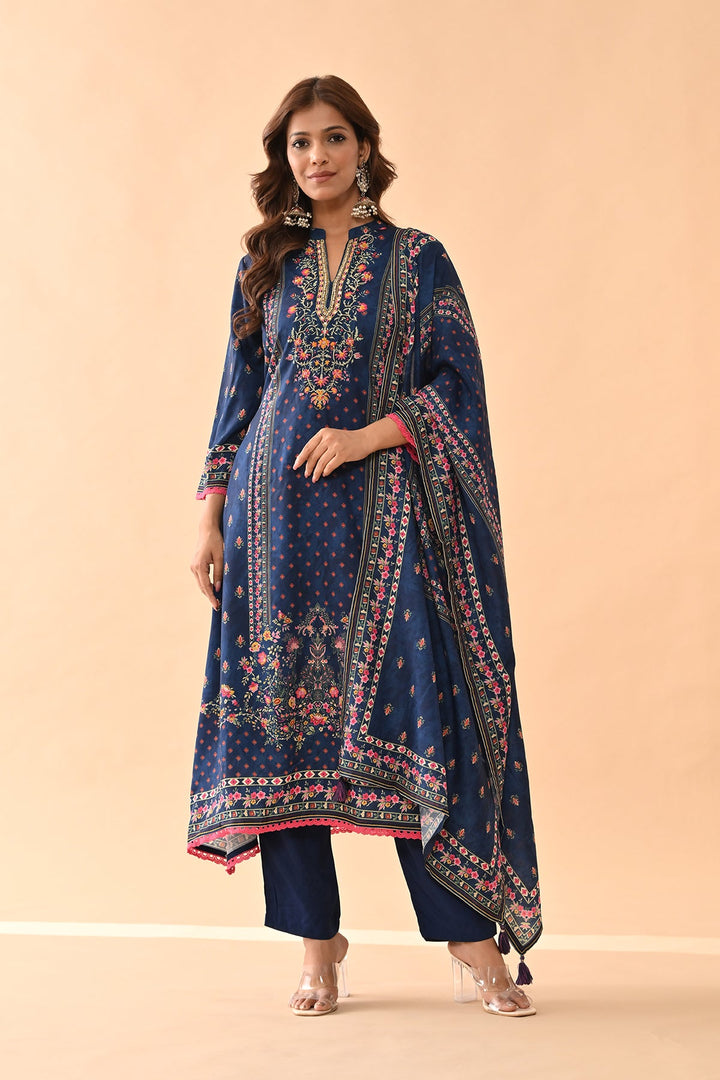 Blue Printed Kurta Set