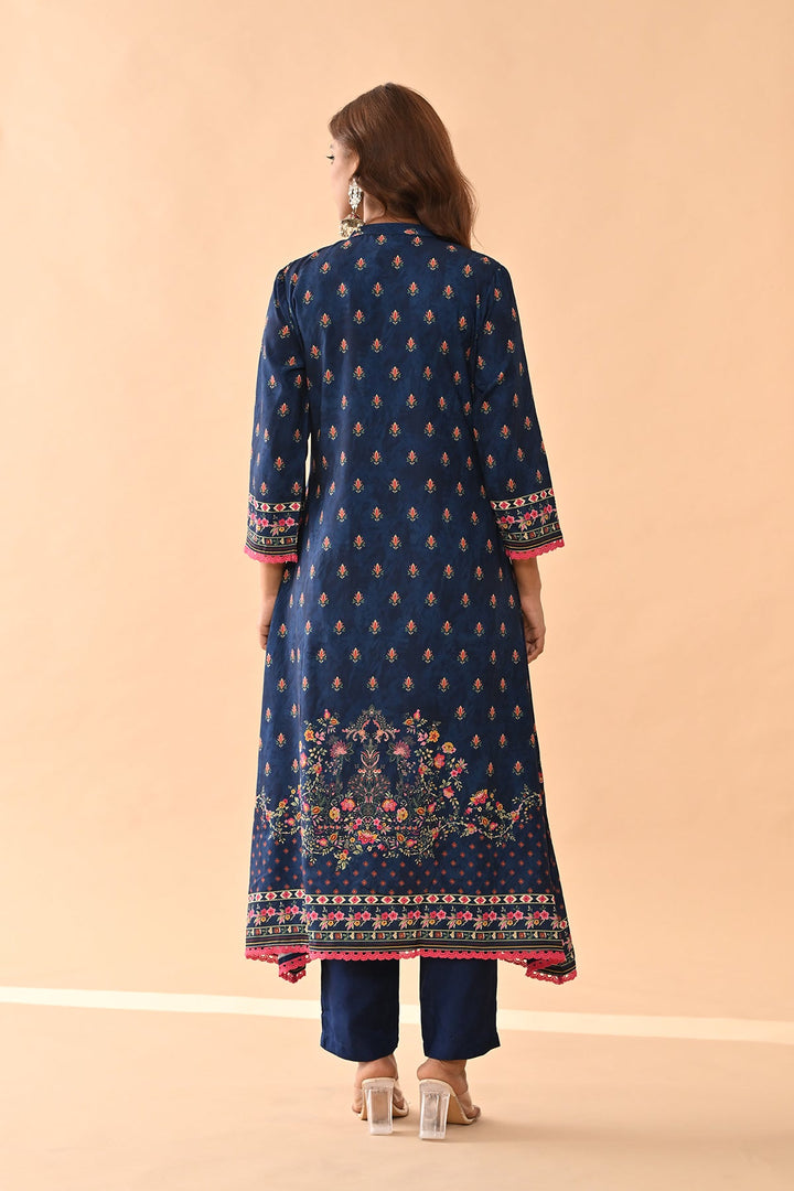 Blue Printed Kurta 3 Pcs Set