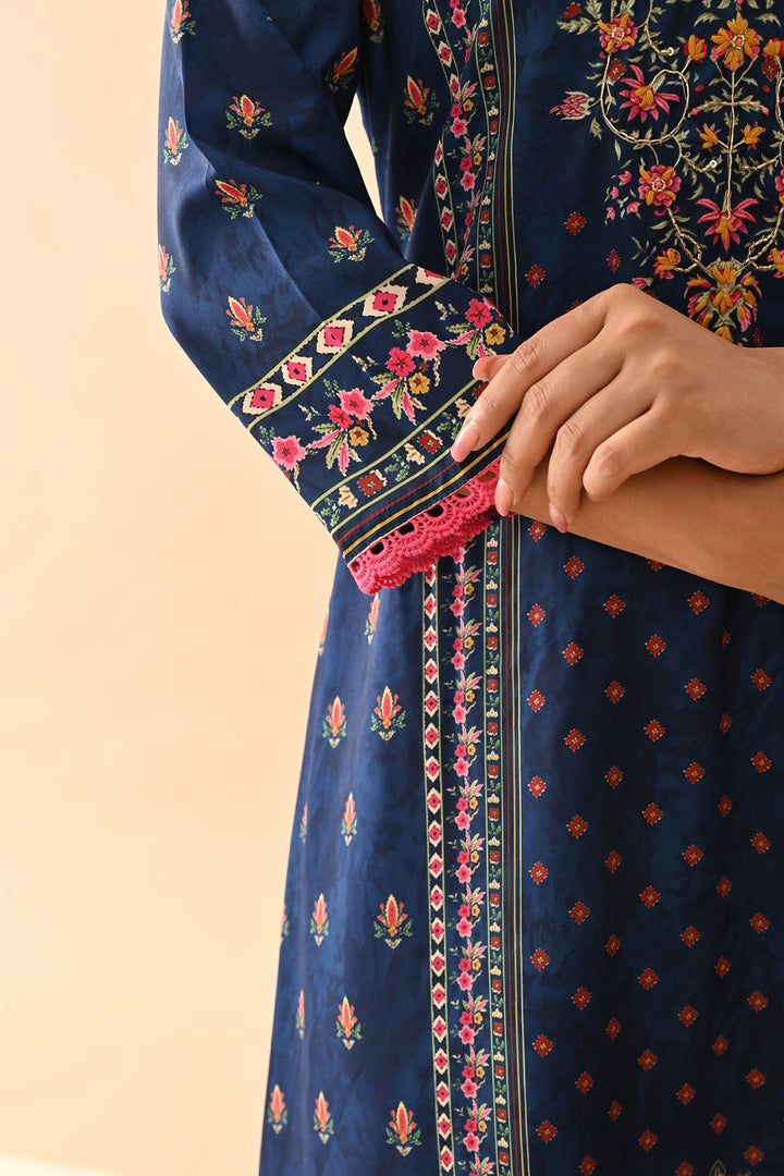 Blue Printed Kurta 3 Pcs Set