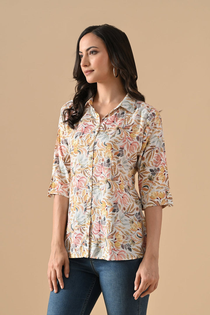 White Printed Straight Top