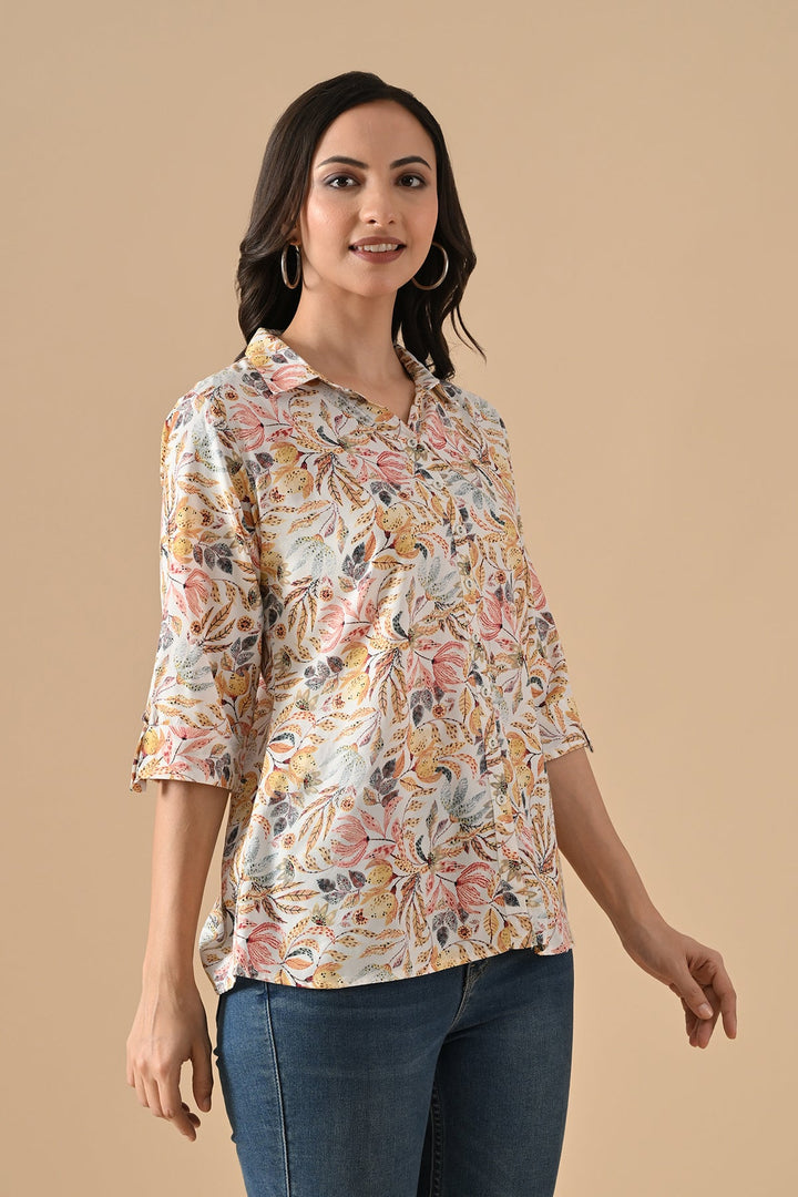 White Printed Straight Top