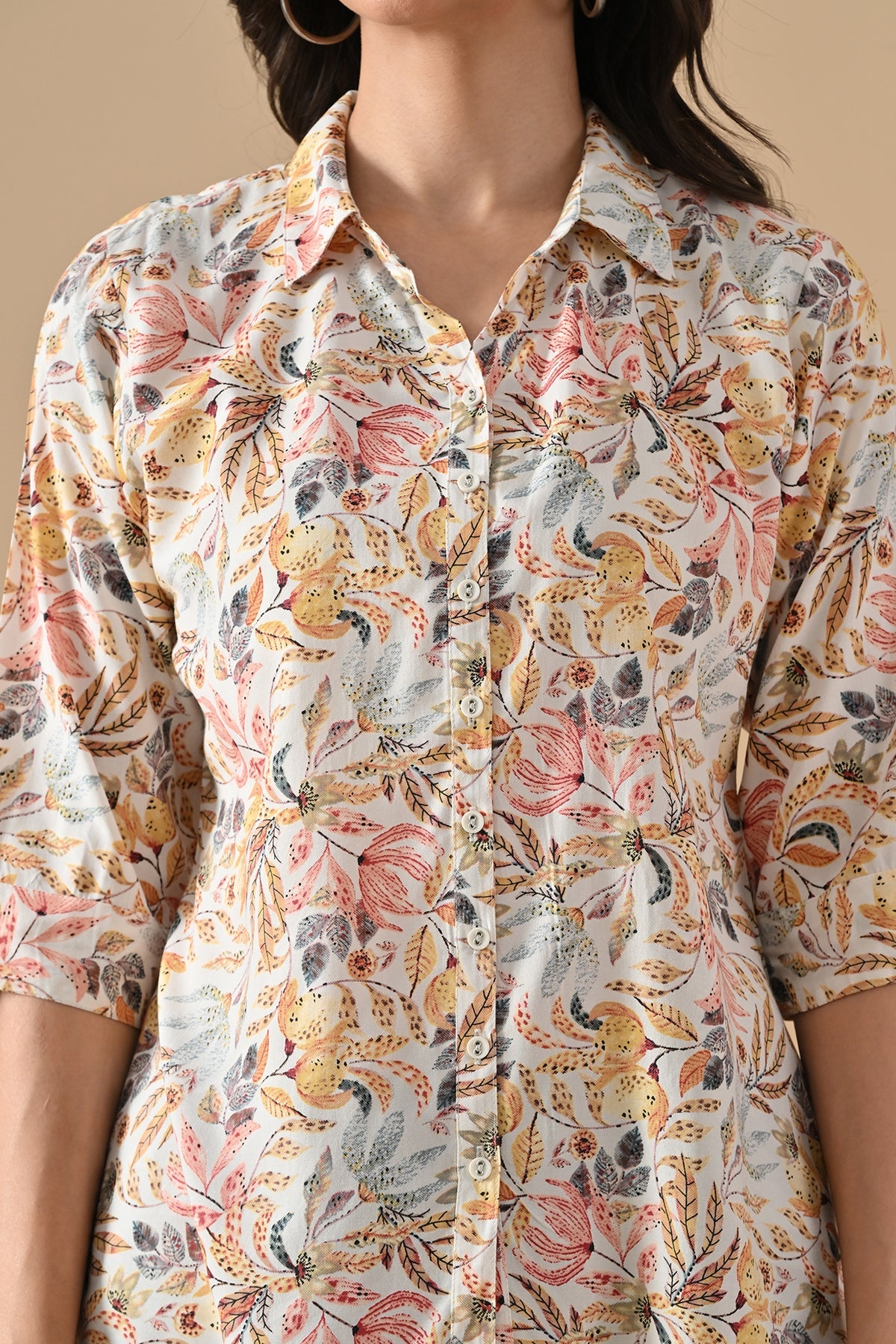 White Printed Straight Top