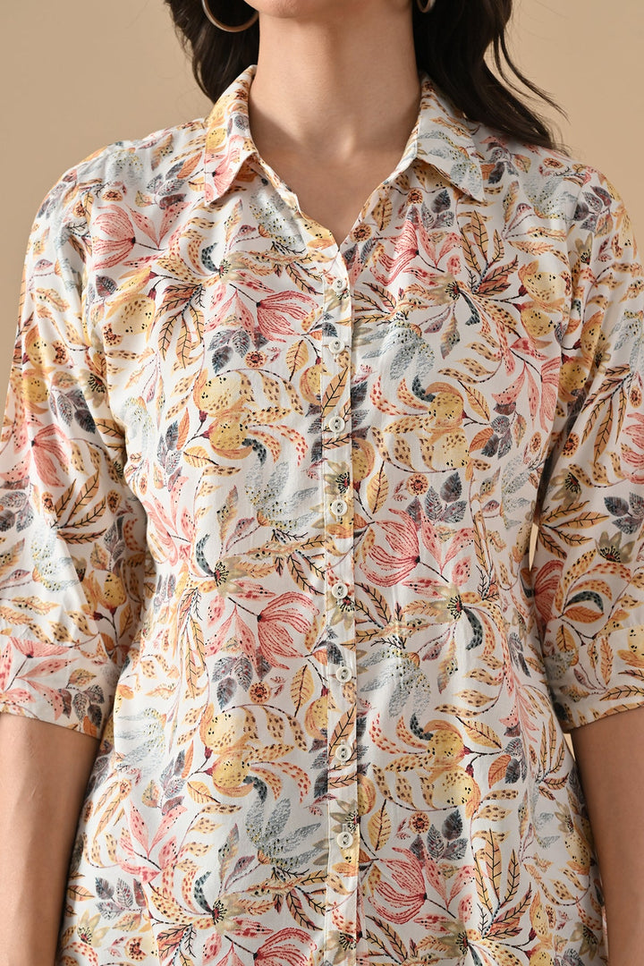 White Printed Straight Top