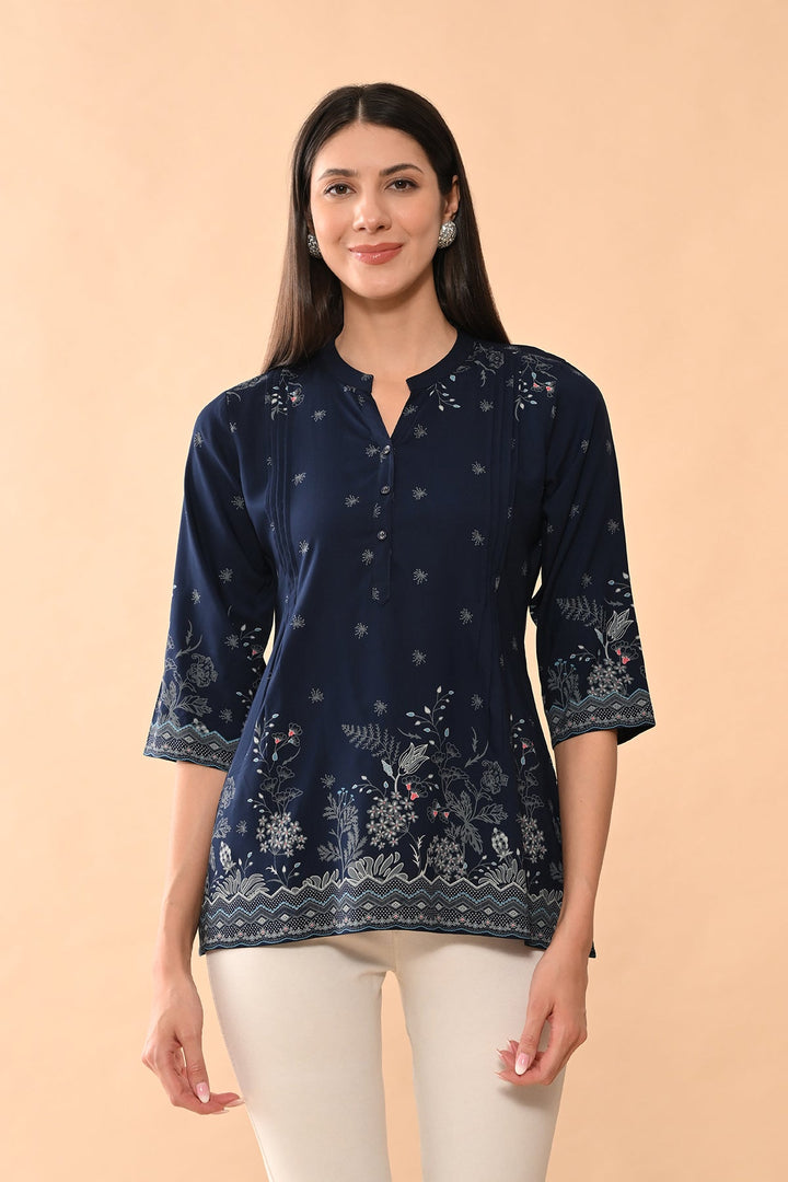 Blue Printed Straight Top