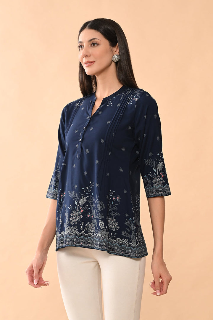 Blue Printed Straight Top