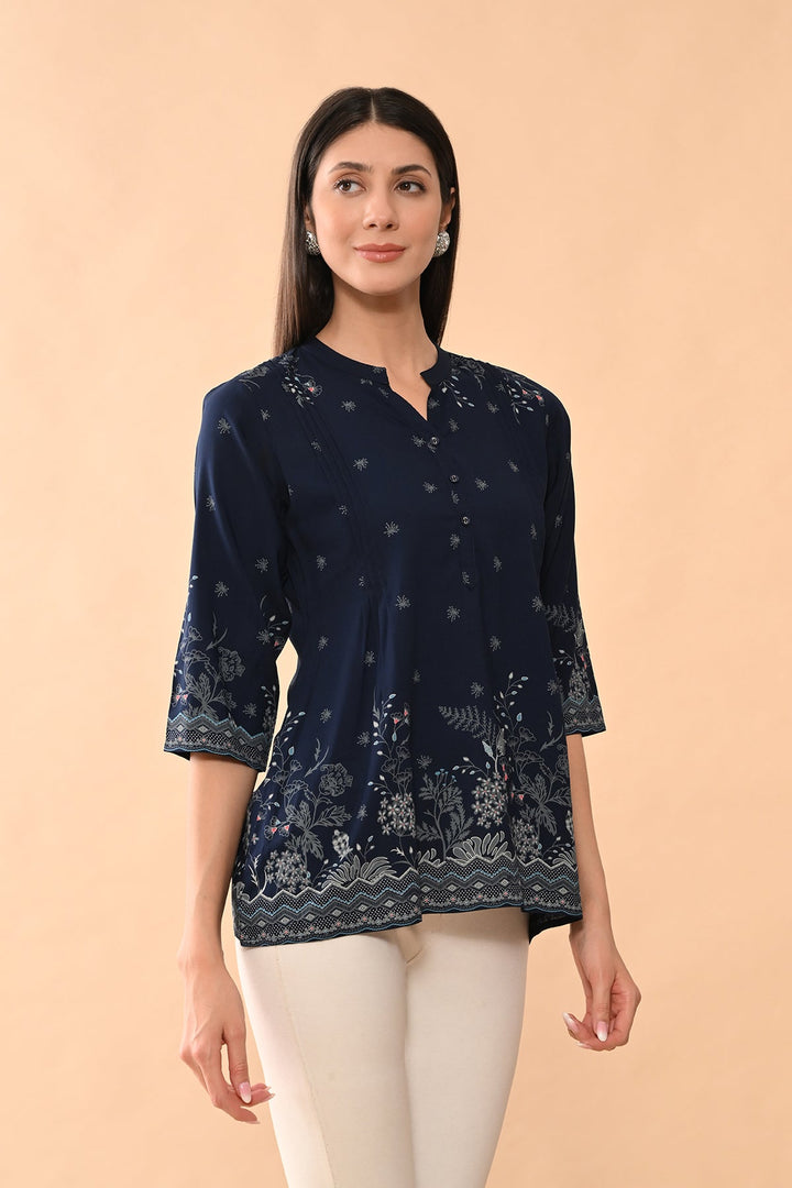 Blue Printed Straight Top