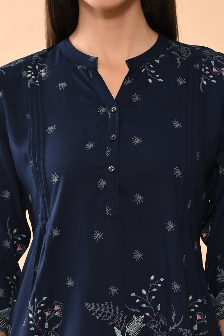 Blue Printed Straight Top