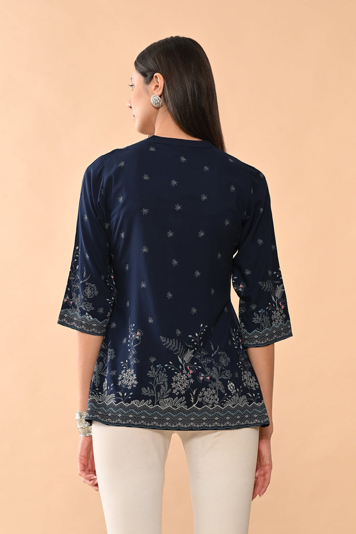 Blue Printed Straight Top