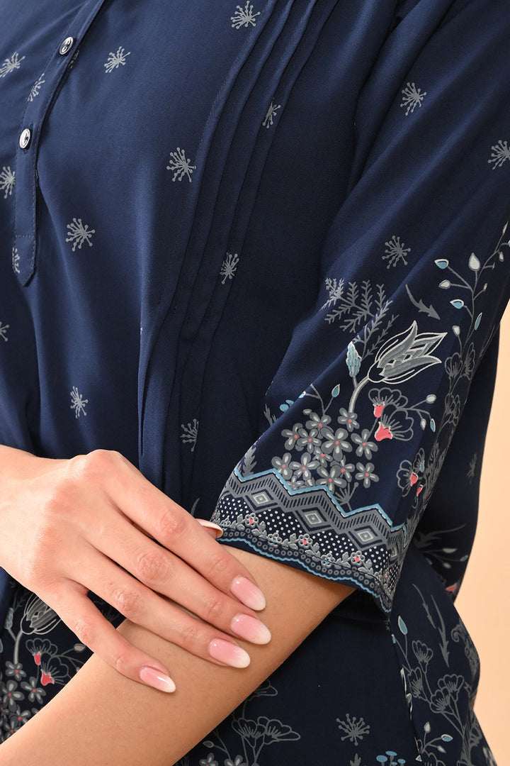 Blue Printed Straight Top