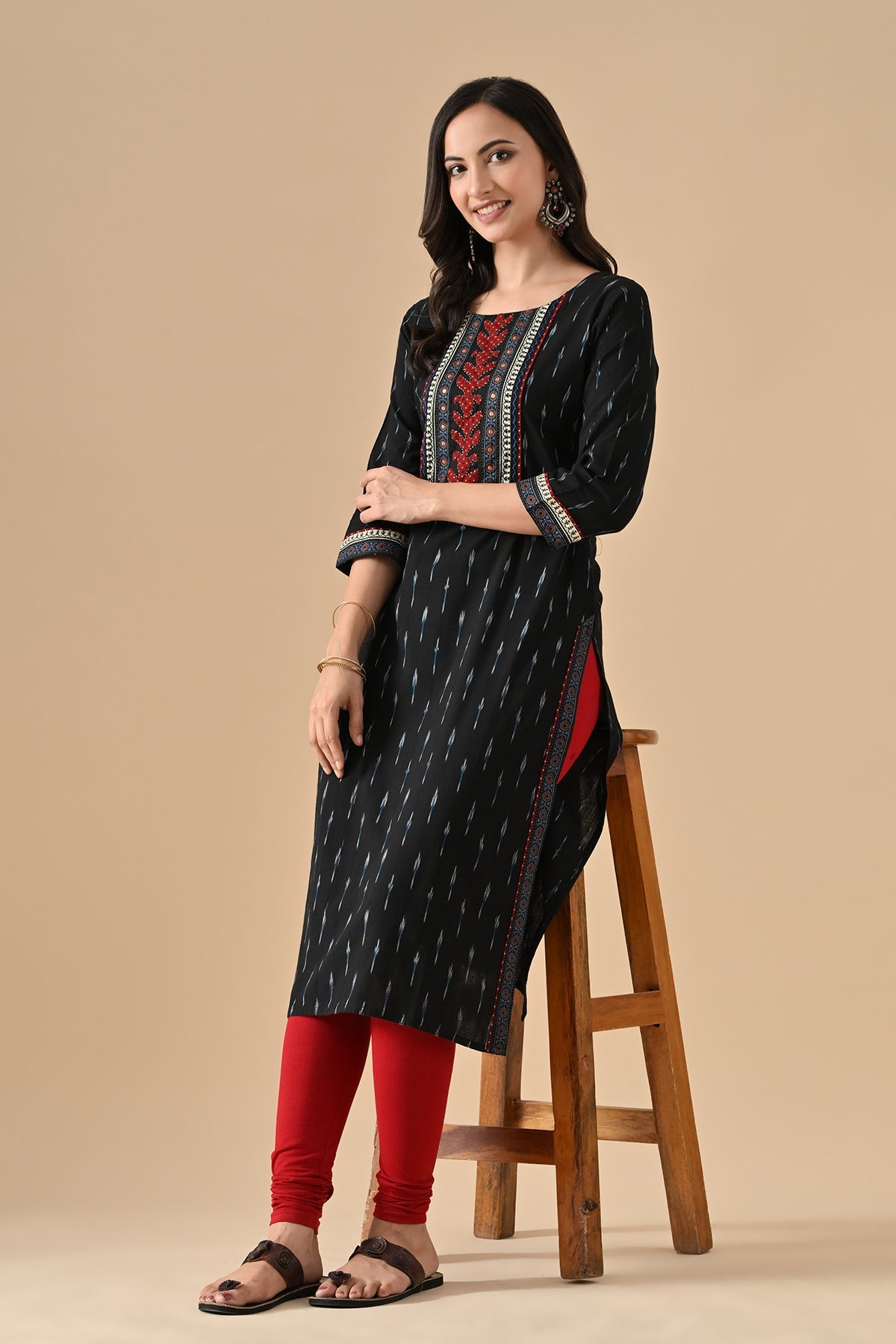 Black Printed Straight Kurta