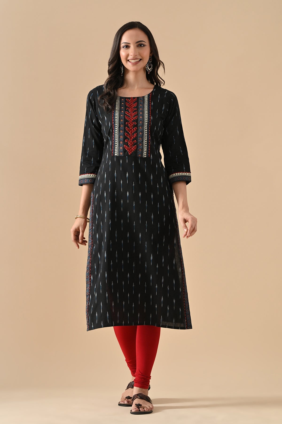 Black Printed Straight Kurta