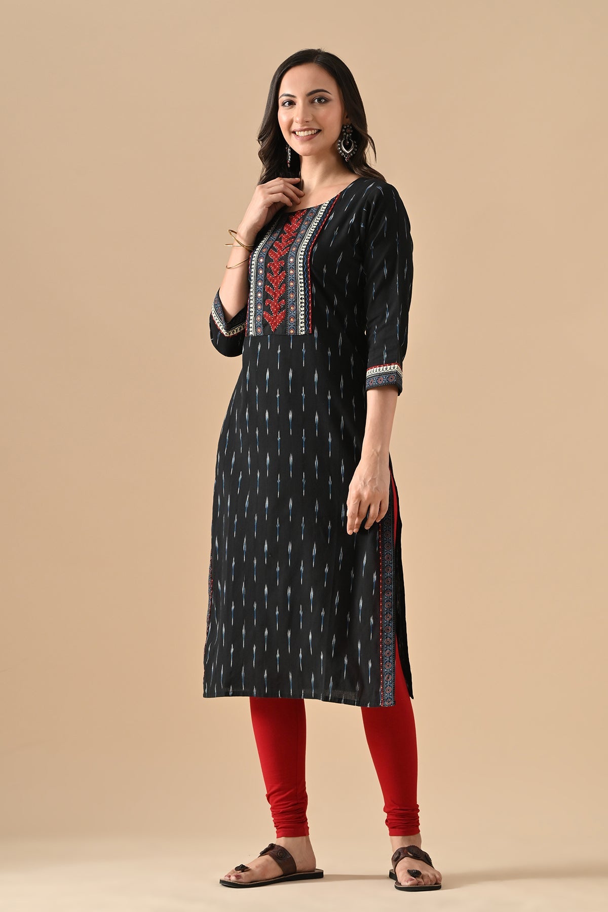 Black Printed Straight Kurta