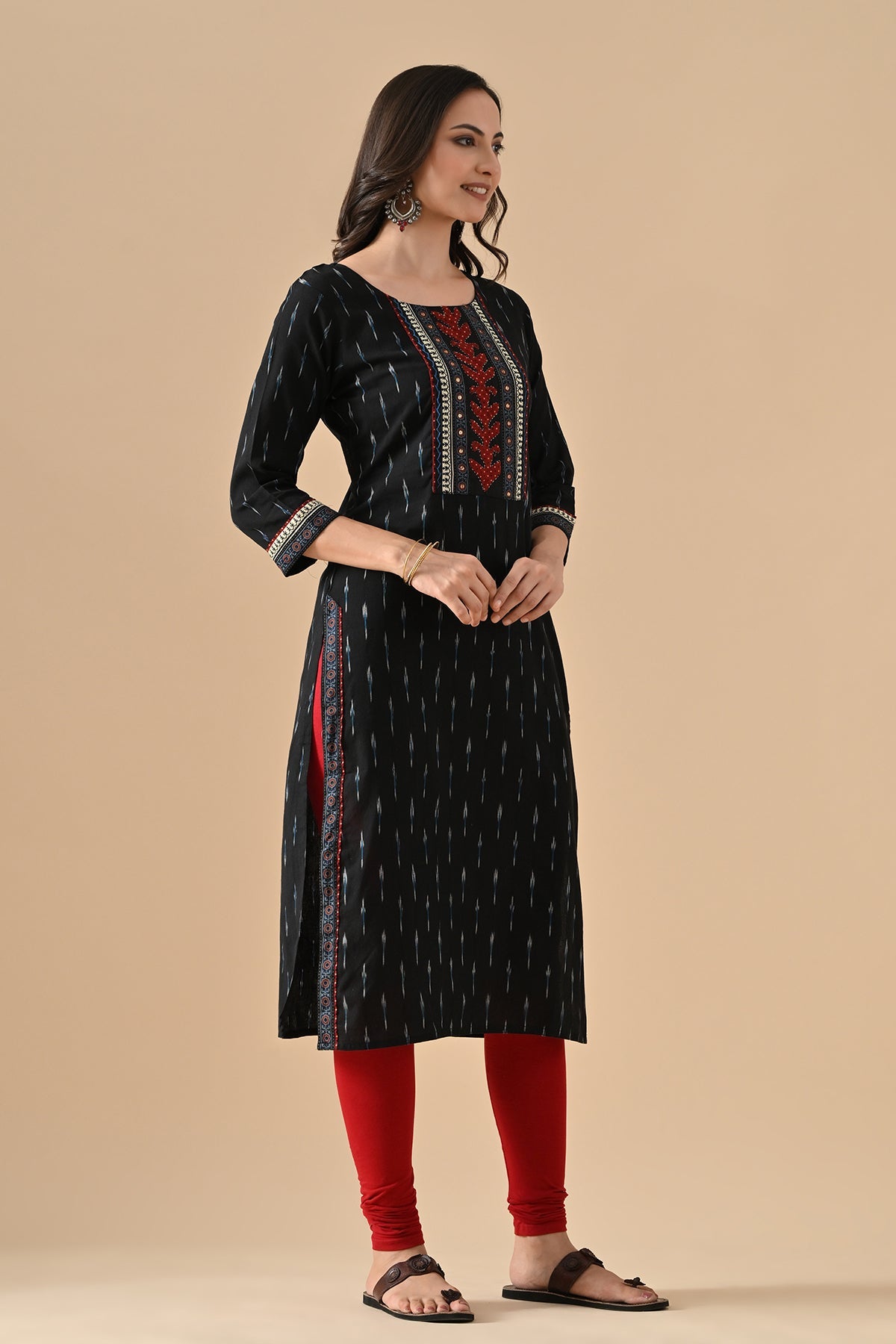 Black Printed Straight Kurta