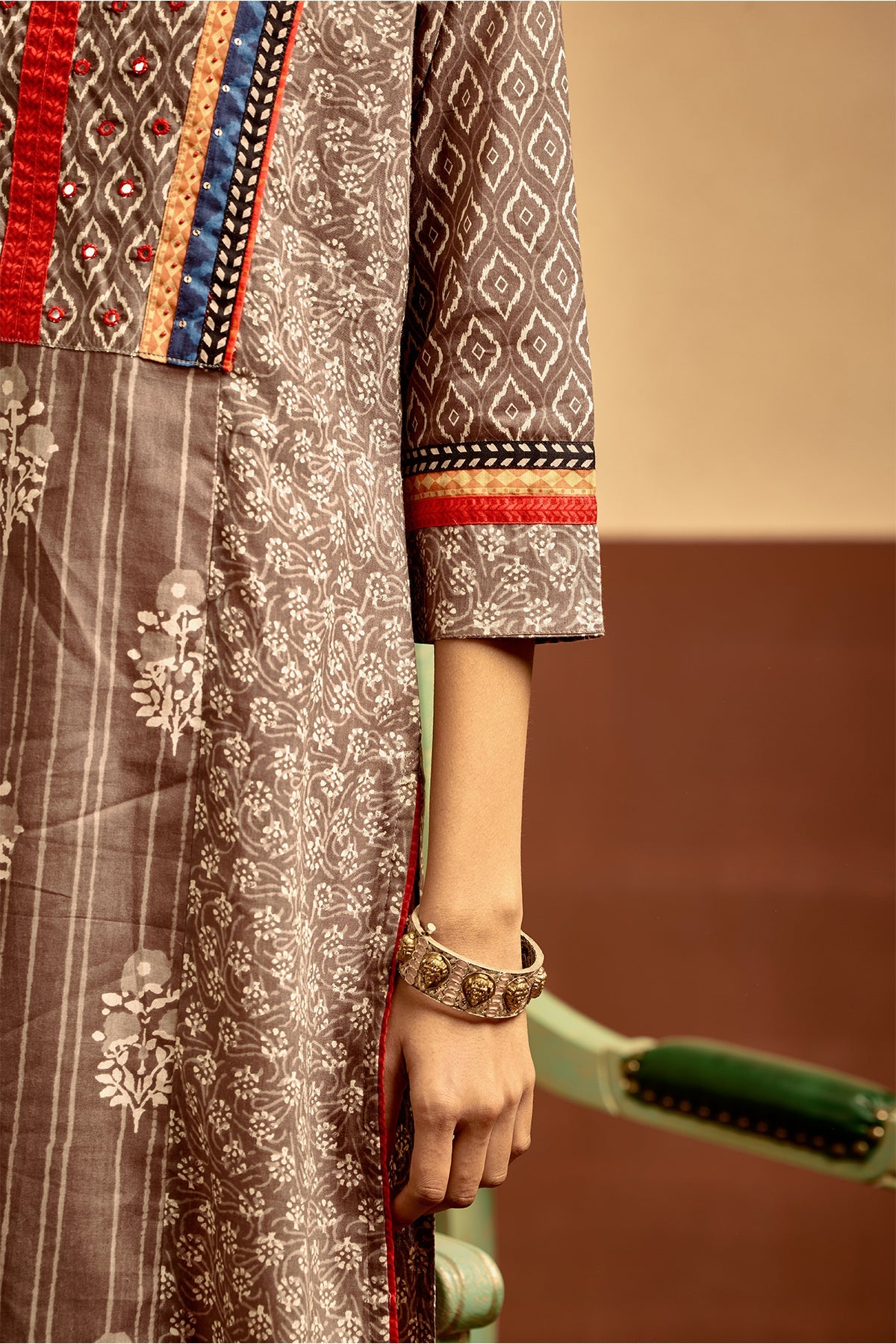 Grey Printed Straight Kurta